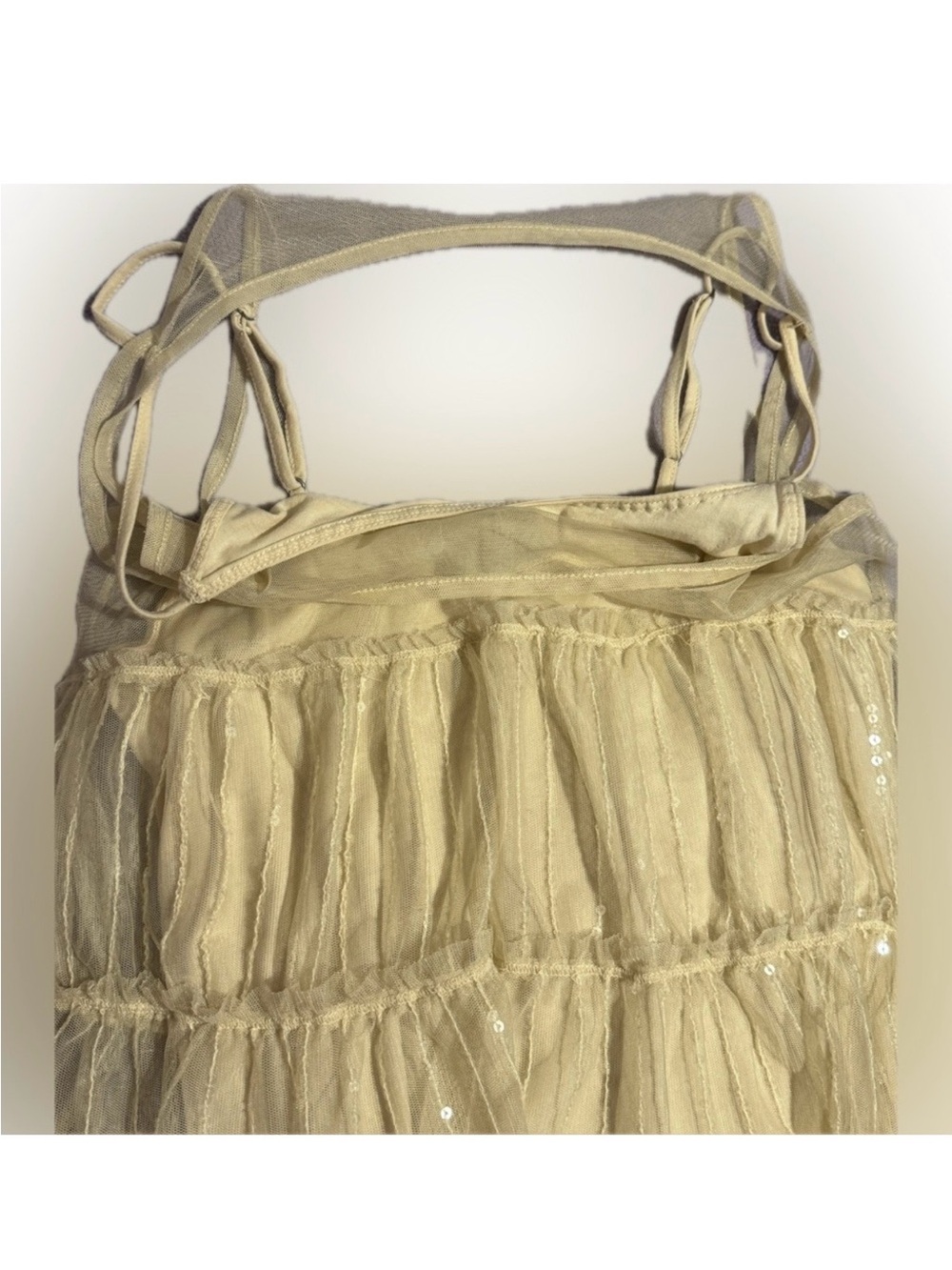 American Eagle Outfitters Cream Layered Sequin Top - Sheer Over Camisole Top - Picture 11 of 11
